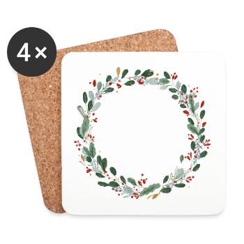 Couronne rouge vert - Personnalisable - Dessous de verre (lot de 4) - blanc - Devant