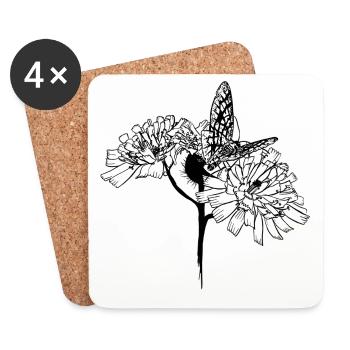 Schmetterling auf Blüten - Untersetzer (4er-Set) - Weiß - Vorne