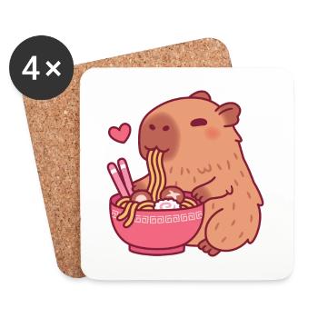 Le mignon capybara adore manger des nouilles ramen - Dessous de verre (lot de 4) - blanc - Devant