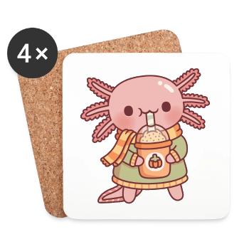 Mignon axolotl buvant citrouille épicée latte automne - Dessous de verre (lot de 4) - blanc - Devant