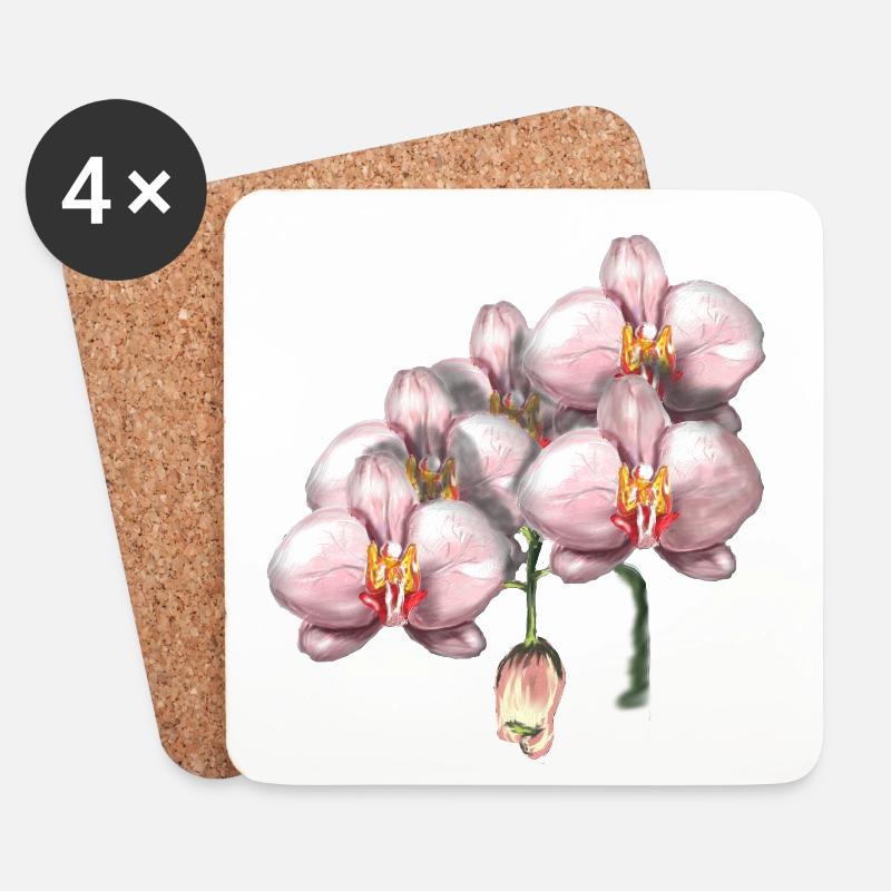 Rosa Orchideenblüten Illustration - Untersetzer (4er-Set) - Weiß