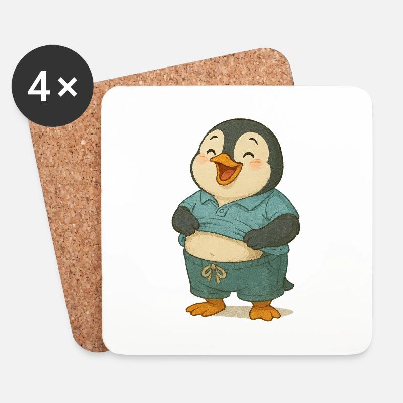 Fröhlicher Pinguin mit Bauch - Untersetzer (4er-Set) - Weiß