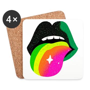 Regenbogenzunge Pop Art Lippen - Untersetzer (4er-Set) - Weiß - Vorne
