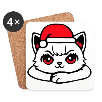 Cat Confident Santa Hat Cute Kitten - Coasters (set of 4) - white - Front