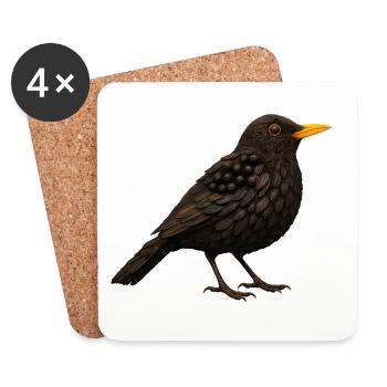 Amsel im Naturlook - Untersetzer (4er-Set) - Weiß - Vorne