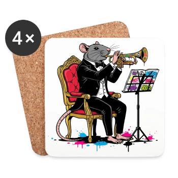 Jazzrat en trompette smoking - Dessous de verre (lot de 4) - blanc - Devant