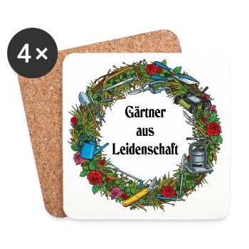 Couronne de jardin avec des outils et des roses - Dessous de verre (lot de 4) - blanc - Devant