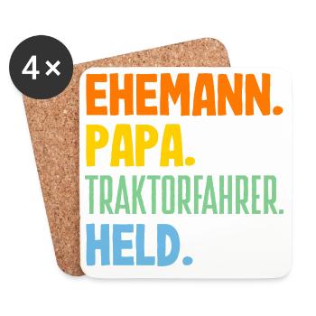 Mari Papa Conducteur de tracteur Héros - Dessous de verre (lot de 4) - blanc - Devant