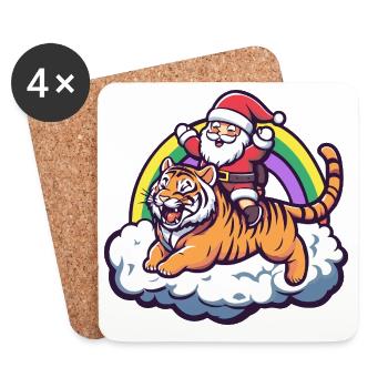 Tiger Weihnachtsmann Weihnachten - Untersetzer (4er-Set) - Weiß - Vorne
