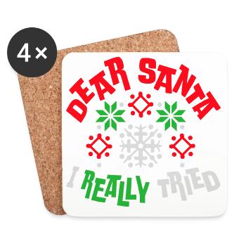 Cher Père Noël, j’ai vraiment essayé l’humour de Noël drôle - Dessous de verre (lot de 4) - blanc - Devant