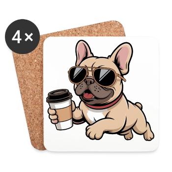 Sonnenbrillen Französische Bulldogge Kaffee - Untersetzer (4er-Set) - Weiß - Vorne