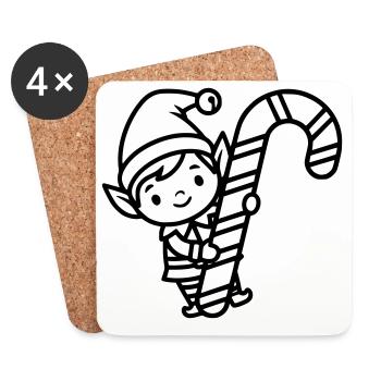 Cute Christmas Elf with Candy Cane - Coasters (set of 4) - white - Front