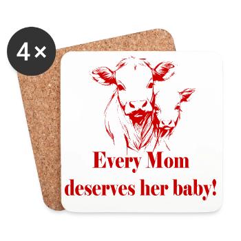 Tierschutz - Kuh + Baby - Untersetzer (4er-Set) - Weiß - Vorne