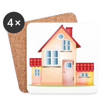 Buntes Haus – Freundliches Zuhause Motiv - Untersetzer (4er-Set) - Weiß - Vorne