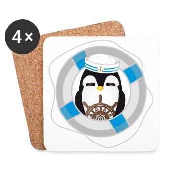 Penguin Captain – Maritime Seafarer Motif - Coasters (set of 4) - white - Front