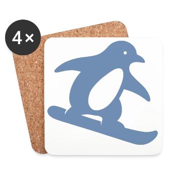 Minimalist Penguin Snowboard Winter Getaway - Coasters (set of 4) - white - Front