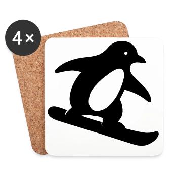 Minimalist Penguin Snowboard Winter Getaway - Coasters (set of 4) - white - Front