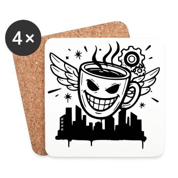 Crazy Coffee Cup Wings Vector - Coasters (set of 4) - white - Front