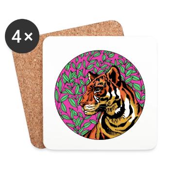 Tiger in pink foliage - Coasters (set of 4) - white - Front