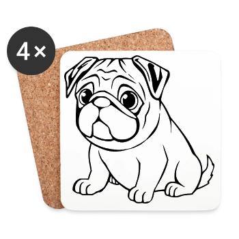 Mops schwarz Hunde T-shirt Geschenk Weihnachten - Untersetzer (4er-Set) - Weiß - Vorne