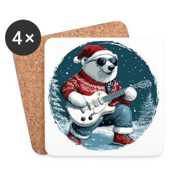 Polar Bear Christmas Guitar Polar Bear - Coasters (set of 4) - white - Front