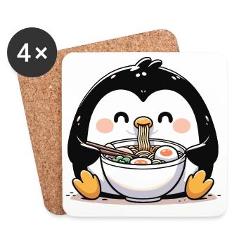 Pingouin aux nouilles, ramen, kawaii manchot - Dessous de verre (lot de 4) - blanc - Devant