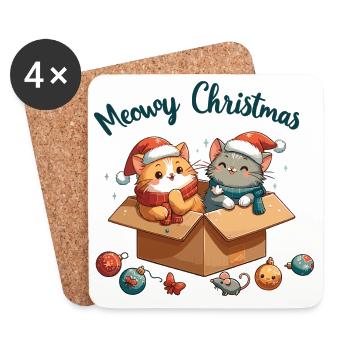 Meoy Christmas süße Weihnachts Katzen - Untersetzer (4er-Set) - Weiß - Vorne