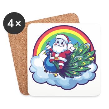 Noël du Père Noël oiseau paon - Dessous de verre (lot de 4) - blanc - Devant