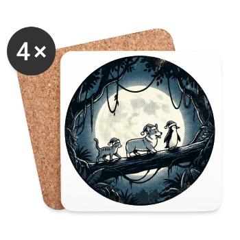 Moonlight Forest Trail with Cat, Dog and Penguin - Coasters (set of 4) - white - Front
