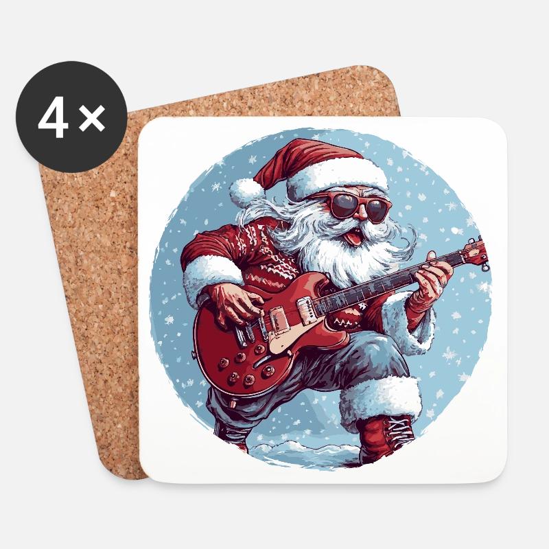 Weihnachtsmann Gitarre - Untersetzer (4er-Set) - Weiß