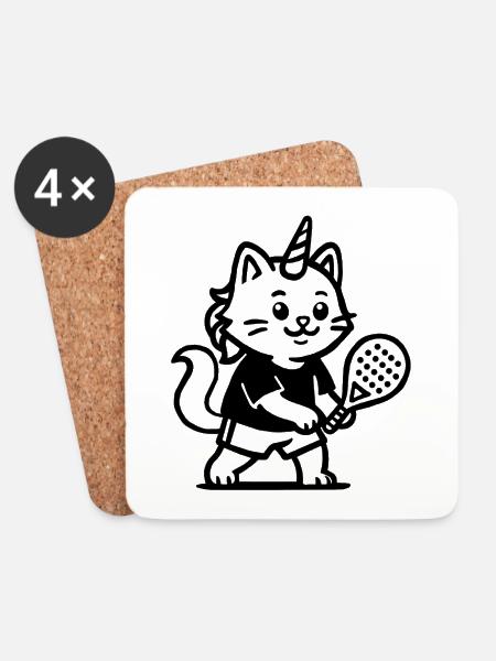 Einhornkatzen-Padel - Untersetzer (4er-Set) - Weiß