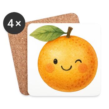 Kawaii Orange Fruit Kids Baby Motif Cute Fruit - Coasters (set of 4) - white - Front