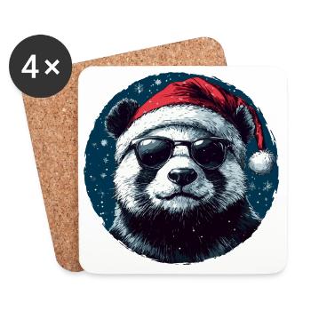 Panda im Santa Hut mit Sonnenbrille - Untersetzer (4er-Set) - Weiß - Vorne