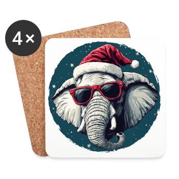 Elephant Santa with sunglasses - Coasters (set of 4) - white - Front