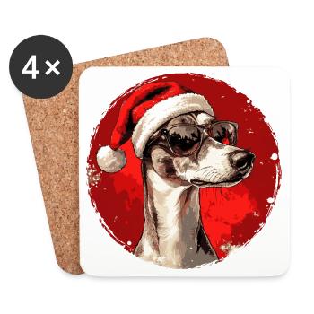 Dogue allemand avec le Père Noël Hat - Dessous de verre (lot de 4) - blanc - Devant