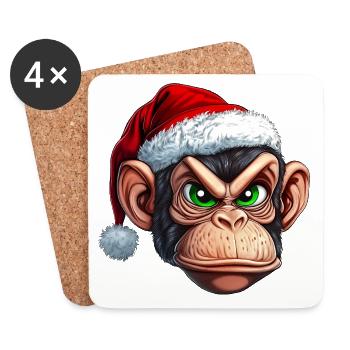 Monkey with Santa hat :) - Coasters (set of 4) - white - Front