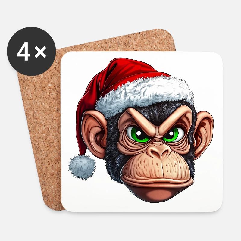 Affe mit Weihnachtsmütze :) - Untersetzer (4er-Set) - Weiß