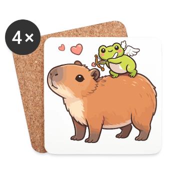 Capybara & Amor-Frosch – Süßes Valentinsmotiv - Untersetzer (4er-Set) - Weiß - Vorne