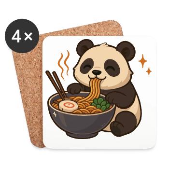 Panda aux nouilles, ramen, kawaii panda - Dessous de verre (lot de 4) - blanc - Devant
