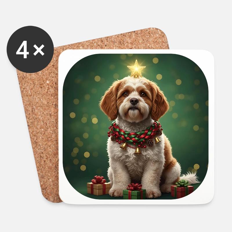 Sternenklare Weihnachten Spinone-Welpe mit Glocke - Untersetzer (4er-Set) - Weiß