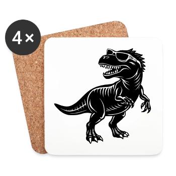 Tyrannosaurus mit Sonnenbrille - Untersetzer (4er-Set) - Weiß - Vorne