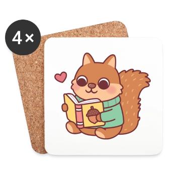 Un écureuil mignon lisant un livre - Dessous de verre (lot de 4) - blanc - Devant