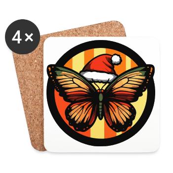 Winter Magic Butterfly with Christmas Hat - Coasters (set of 4) - white - Front