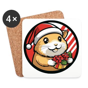 Hamster mit Weihnachtsgeschenk - Untersetzer (4er-Set) - Weiß - Vorne