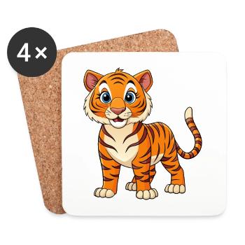 Cartoon-artiger Tiger - Untersetzer (4er-Set) - Weiß - Vorne
