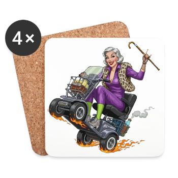 Mamie violette sur un scooter de mobilité de course - Dessous de verre (lot de 4) - blanc - Devant