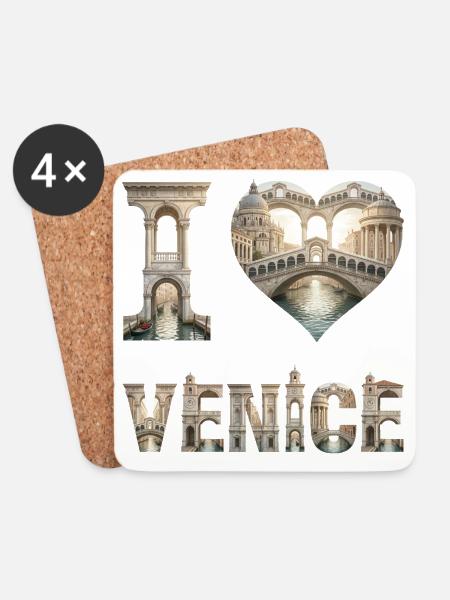 Venedig – Zeitlose Stadtsilhouette - Untersetzer (4er-Set) - Weiß