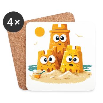 Beach Castles Trio with Face - Coasters (set of 4) - white - Front