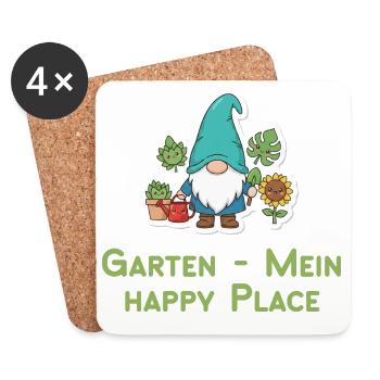 Garden My Happy Place - Cute Garden Gnome - Coasters (set of 4) - white - Front