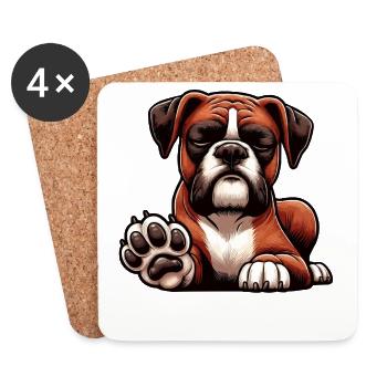 Speak with the paw Boxer Boxer Holder Boxer Dog - Coasters (set of 4) - white - Front